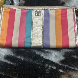 Coach Julia Legacy Stripe zippy wallet wristlet in sateen gold metallic leather.